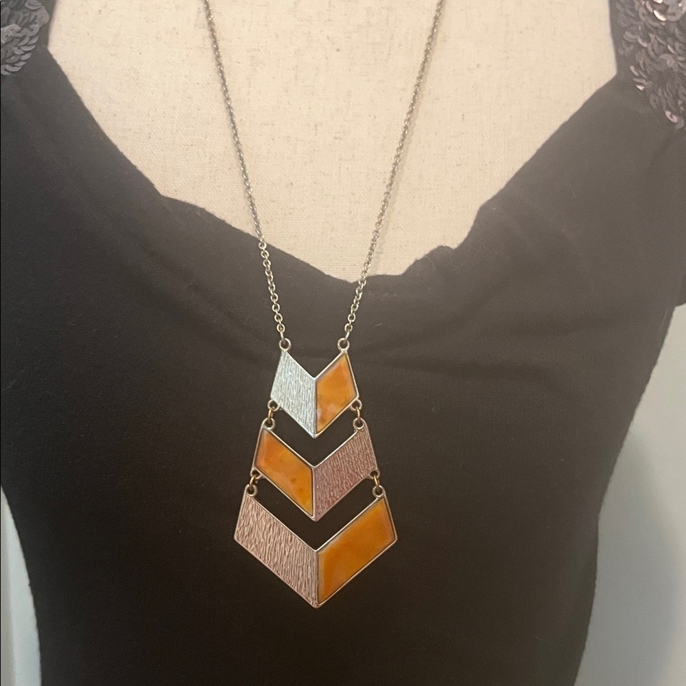 Geometric Orange and Silver Necklace
